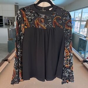 Umgee Bohemian Black Paisley Blouse